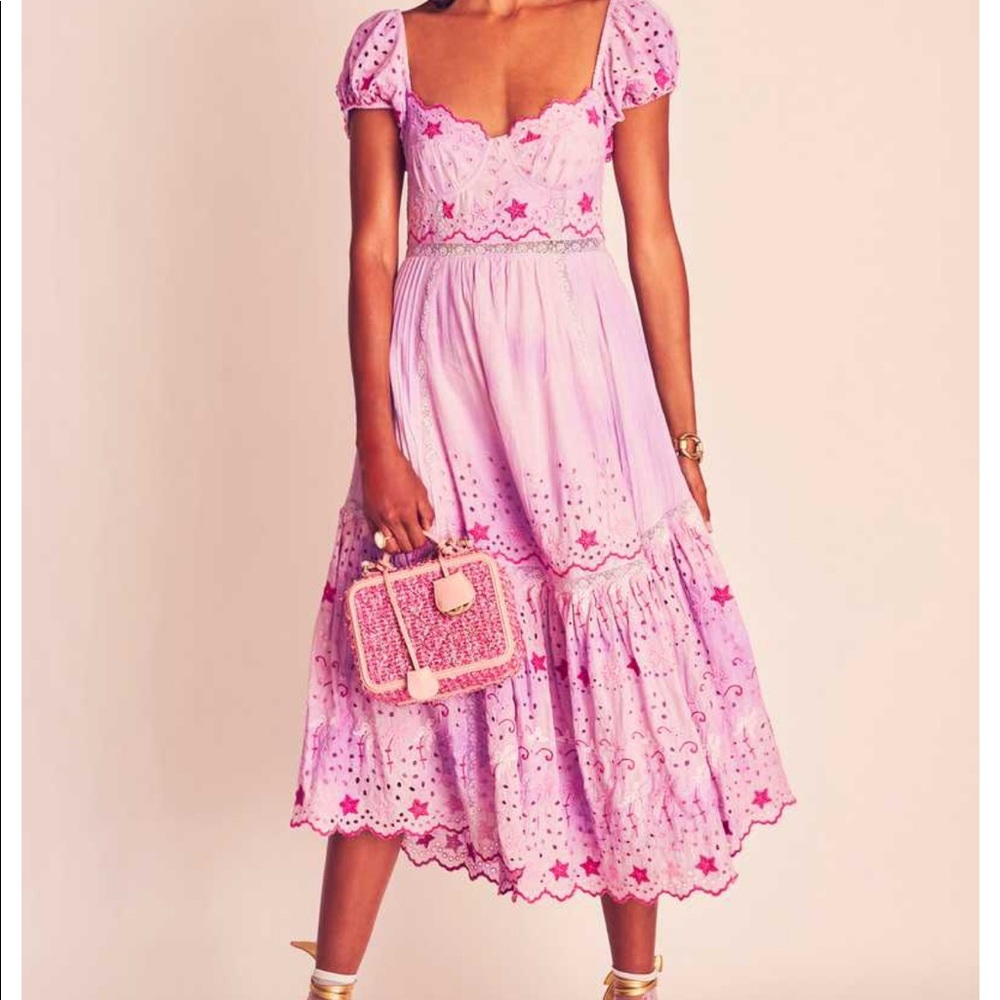 LoveShackFancy Magena Embroidered-Eyelet Cotton Midi Dress